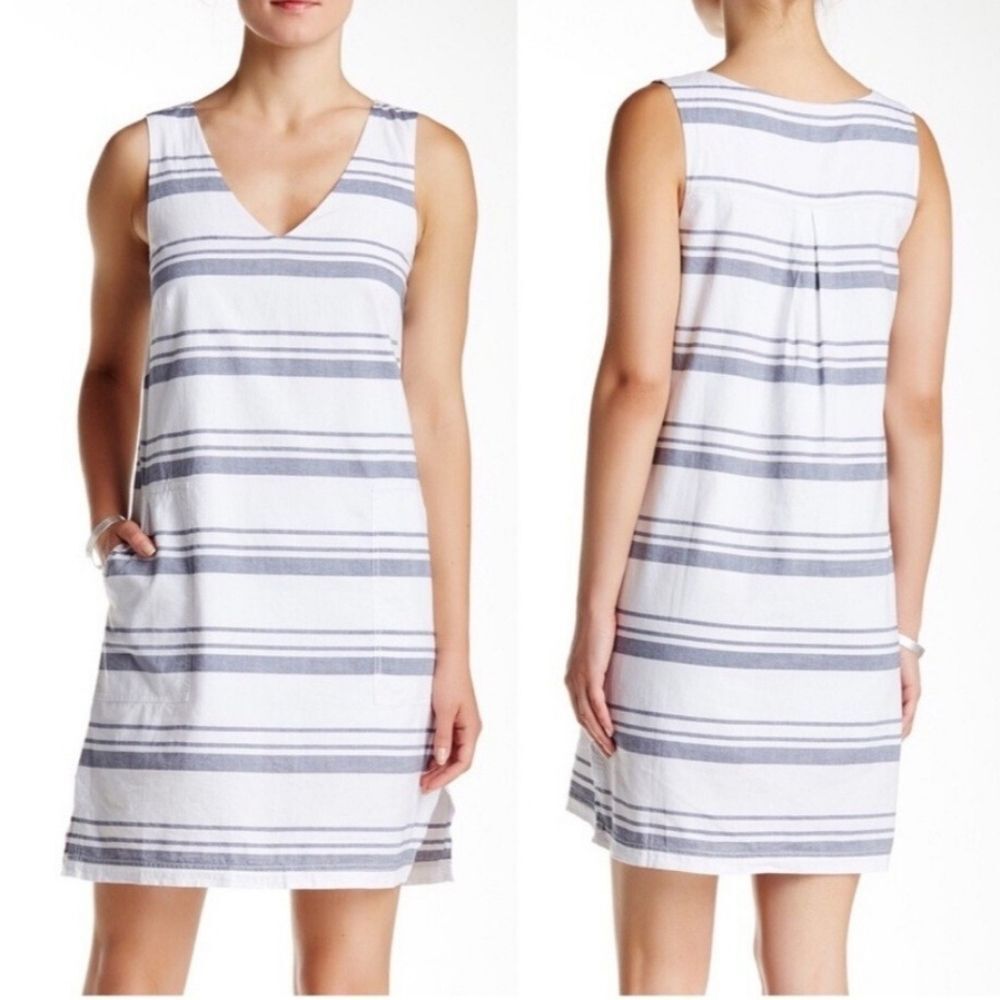 LILLA P by Anthropologie Sleeveless Slate Blue Striped Dress Size Medium‎